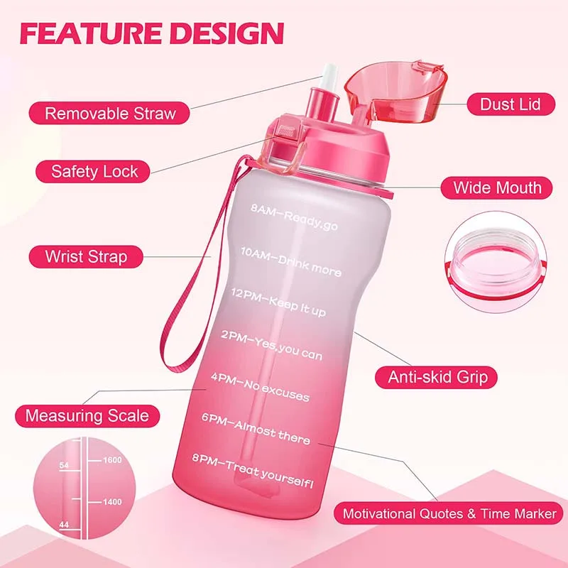 High Quality Half Gallon Insulated Drinking Plastic Ombre Pink Outdoor Sports Water Bottles