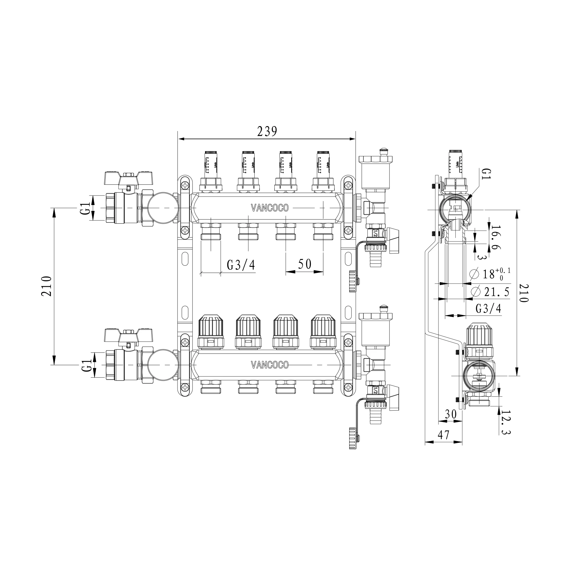 OEM 2 to 12 Ports Stainless Steel Underfloor Heating Water Radiant Manifold With Flow Meter