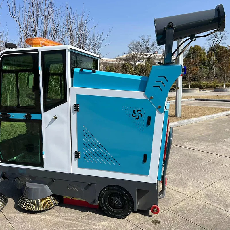4 wheel street cleaning machine Closed Power Ride On Automatic industrial sweeper car with water  spraying function