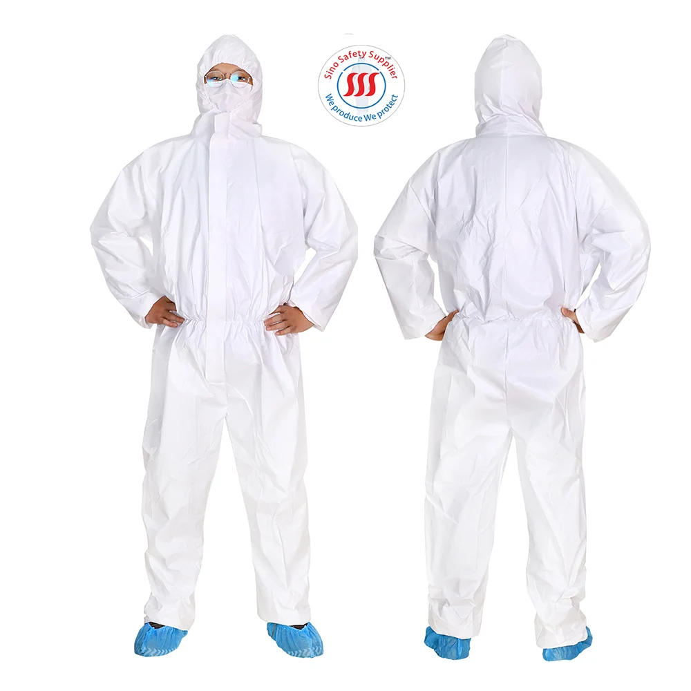type 5 6 SF full body liquids chemical fluids infectious Agents protection Disposable Hooded Microporous SF  Coverall Suit