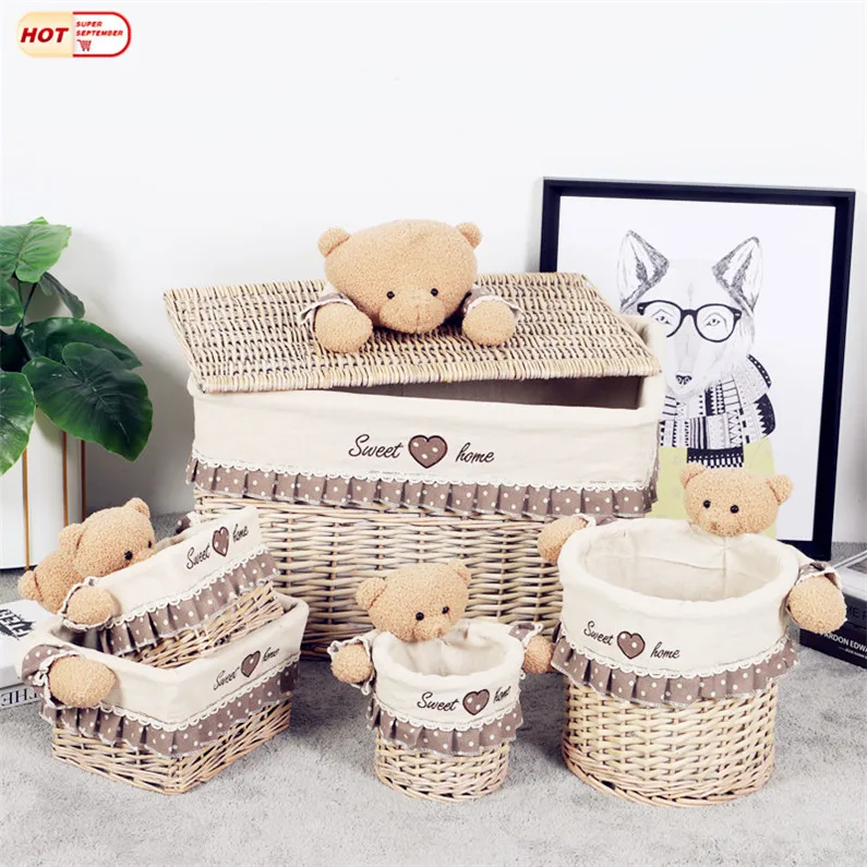 
Wholesale Rectangular Wicker Kids Woven Storage Toys Basket With Lids 