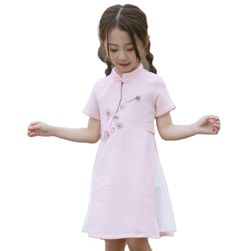 Chinese Traditional Cheongsam Layered Little Dresses Kids Wears Qipao Girl