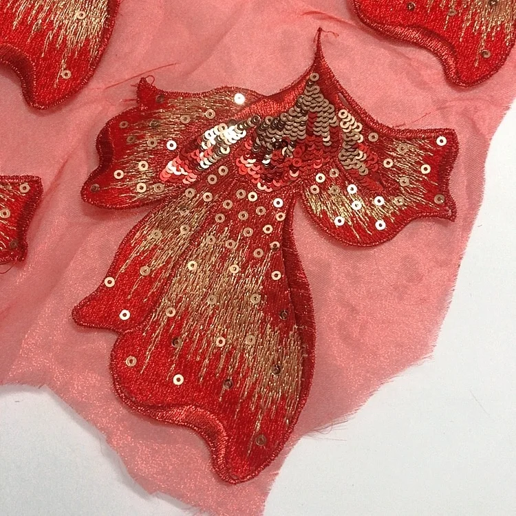 Royal blue embroidery sequined lace applique handcut fabric decoration LT2577A