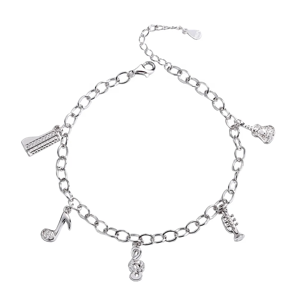 
Customized Sterling Silver 925 Charm notes Violin Piano Saxophone Music Series accessories pendant bracelet 