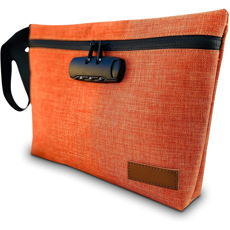 Customized Smell Proof Bag With Zip Combo Lock Oxford Waterproof Document Handbag for Travel Carbon Lined Clutch Smellproof Bag