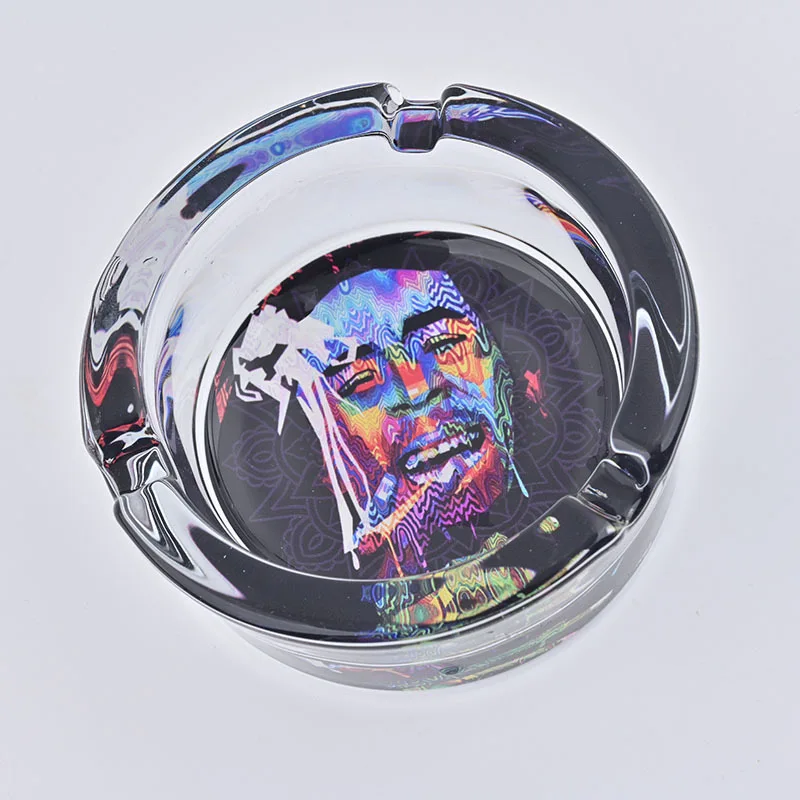 Hot Wholesale Custom Design Logo Ashtray Smokeless Round Pocket Glass Cigar Ashtray