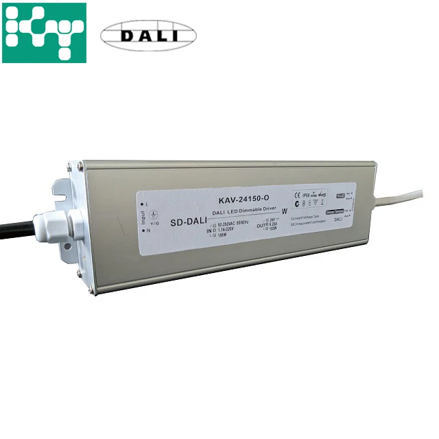Водонепроницаемый светодиодный драйвер DALI 150W 24V 8.3A PF0.95 IP66 с регулируемой яркостью и постоянным напряжением