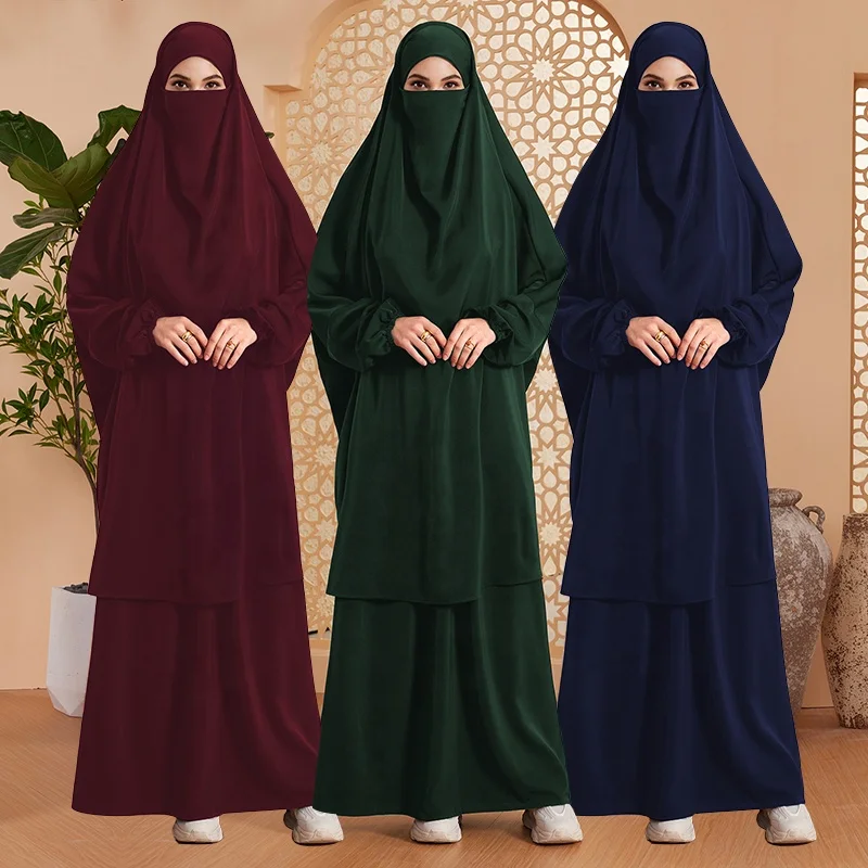 Habib Saudi French womens 2 piece abaya jilbab wholesale custom muslim prayer abaya dress traditional muslim clothing