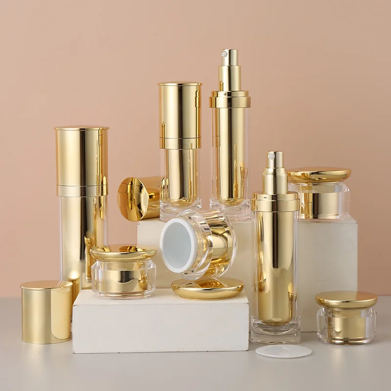 15g 20g 30g 40g 50g 30ml 50ml 80ml 100ml 120ml Factory PMMA Acrylic Gold Cosmetic Set Lotion Pump Bottle Cream Jar