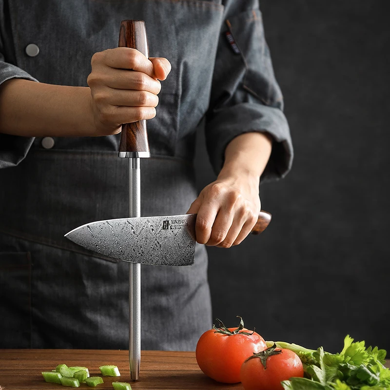 New Arrivals Professional Kitchen Knife Blade Sharpener Honing Steel Diamond Sharpening Rod Desert Ironwood Handle