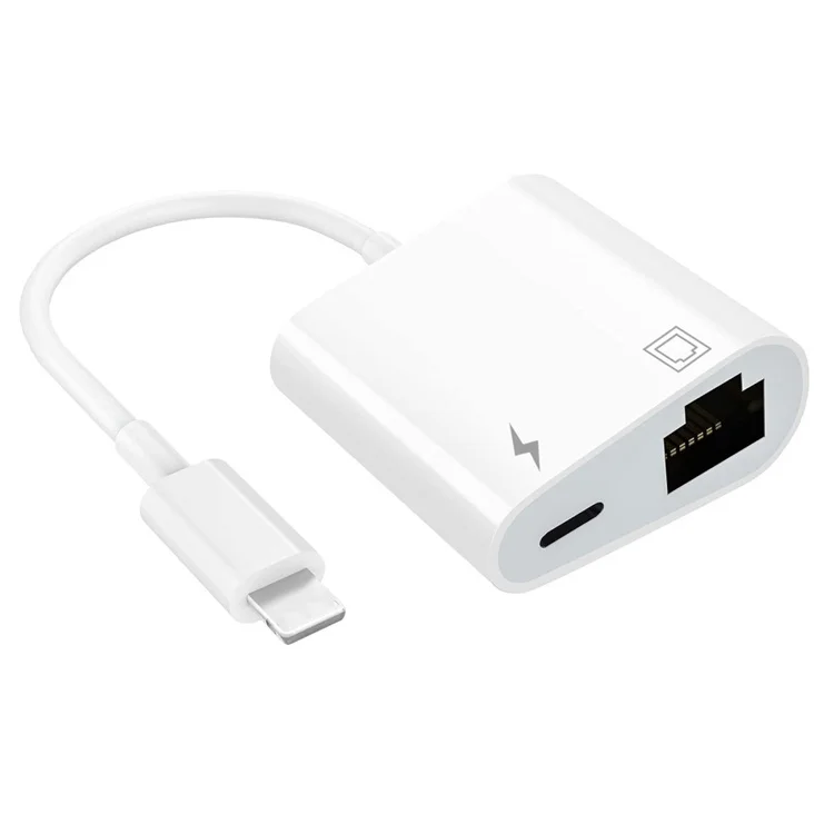 Lighting to RJ45 adapter 2-in-1 Ethernet LAN network adapter with charging port, compatible with Phone/tablet/iPod plug and play