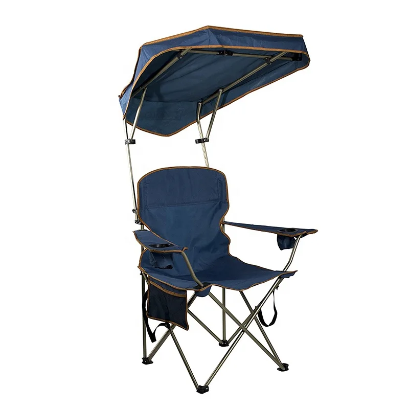 Folding Quad Lawn Chair Portable With Cup Holder Adjustable Canopy