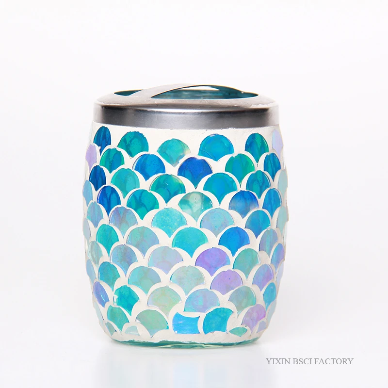 2021 Bright Colored Mosaic Glass Bathroom Accessories 4 Pieces Fanshaped Piece Glass Mosaic Bathroom Accessories Set