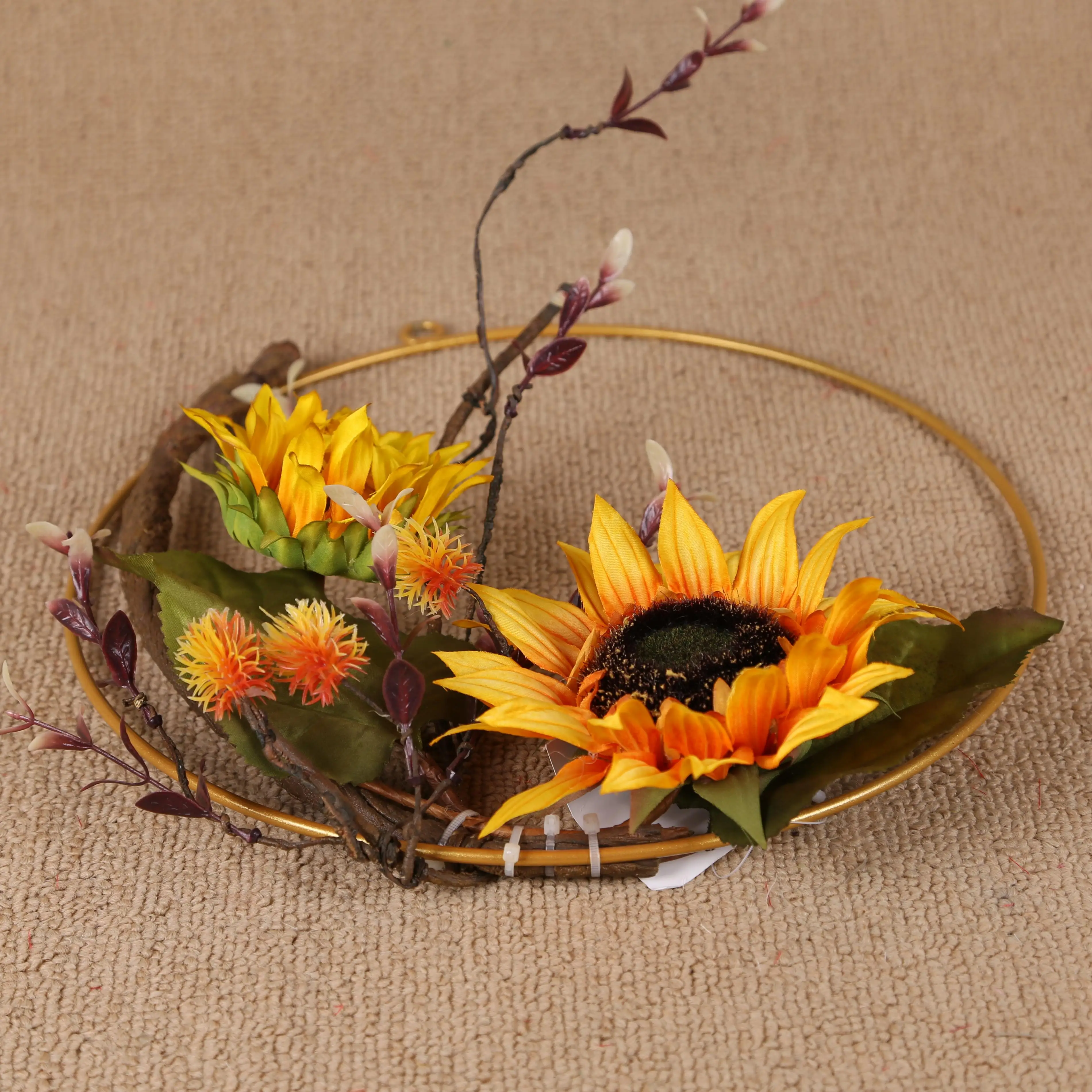 Artificial Sunflower Wreath Flower Wreath With Yellow Sunflower And Green Leaves For Front Door Indoor Or Outdoor Wall Wedding