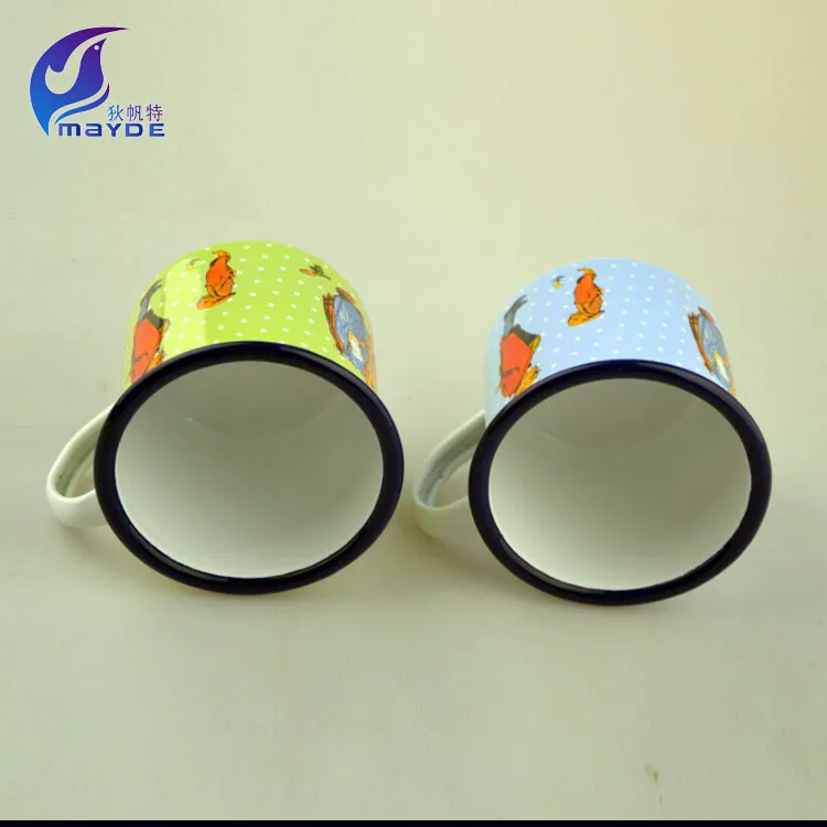 Full Decal Metal Enamel Drinking Cup Accepted Logo Customized Flanging