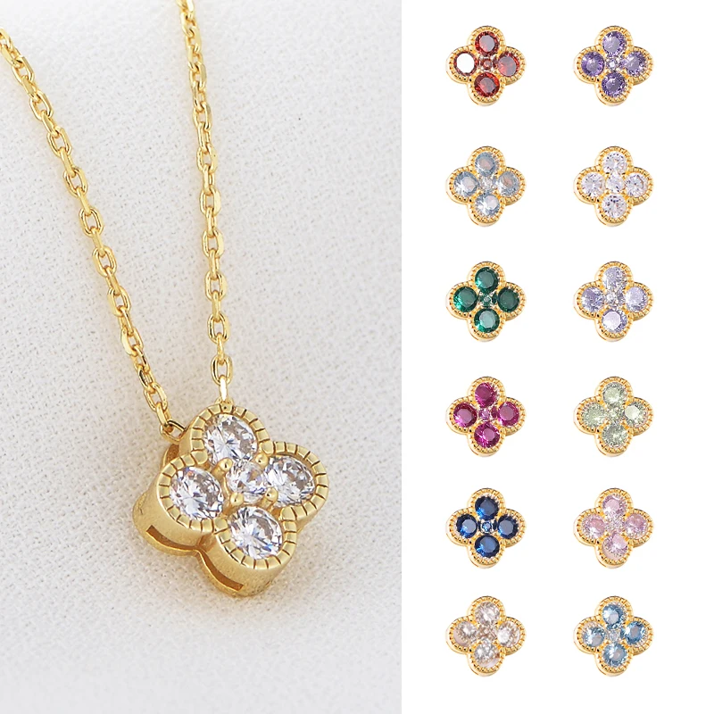 custom Brand Manufacturer original birthstone Jewelry 925 Sterling Silver lucky Four Clover necklace pendant for women making