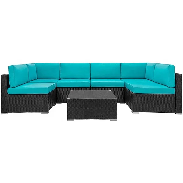 
PE Rattan U shape sectional sofa set ratan furniture set living room sofas modular synthetic outdoor rattan / wicker sofas 