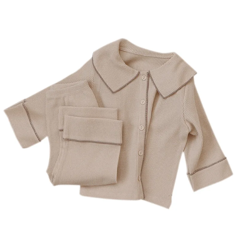 2022 Spring Autumn Baby home clothes leisure Suits New Korean Style Newborn Waffle Fabric Suits Long Sleeve Tops Pants Baby Sets