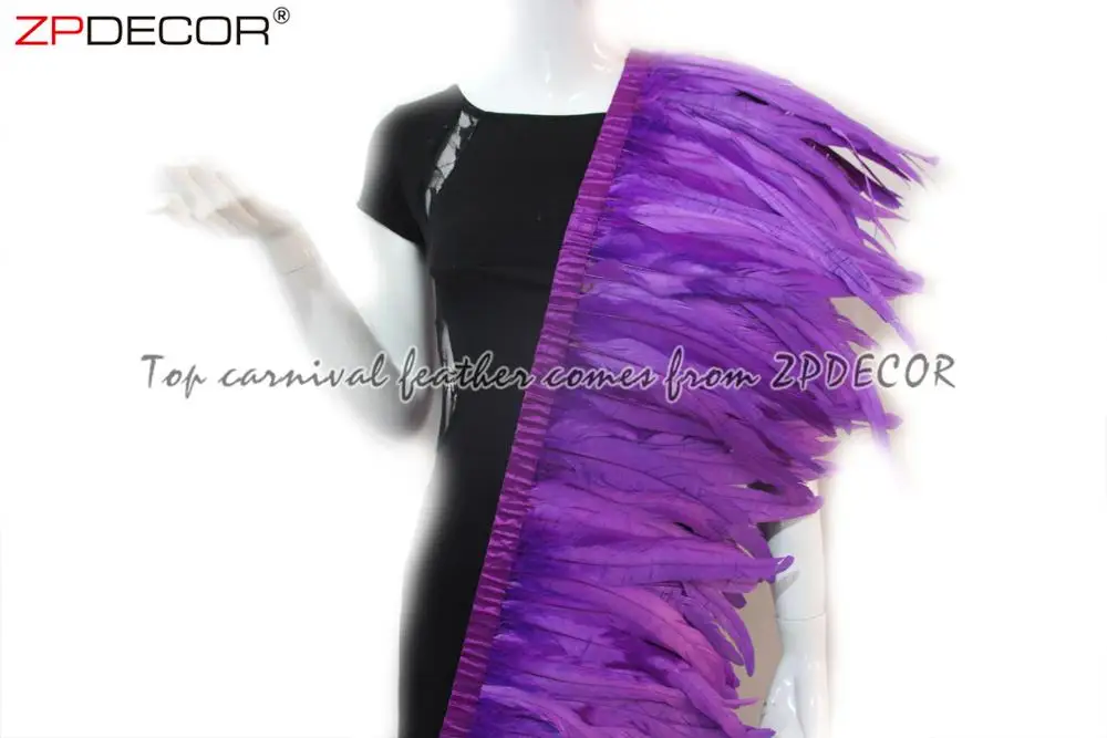 ZPDECOR Wholesale Stock 16 Colors 30-35 cm Bleached Dyed Purple Rooster Tail Feather Trim for Brazilian Men Carnival Costumes