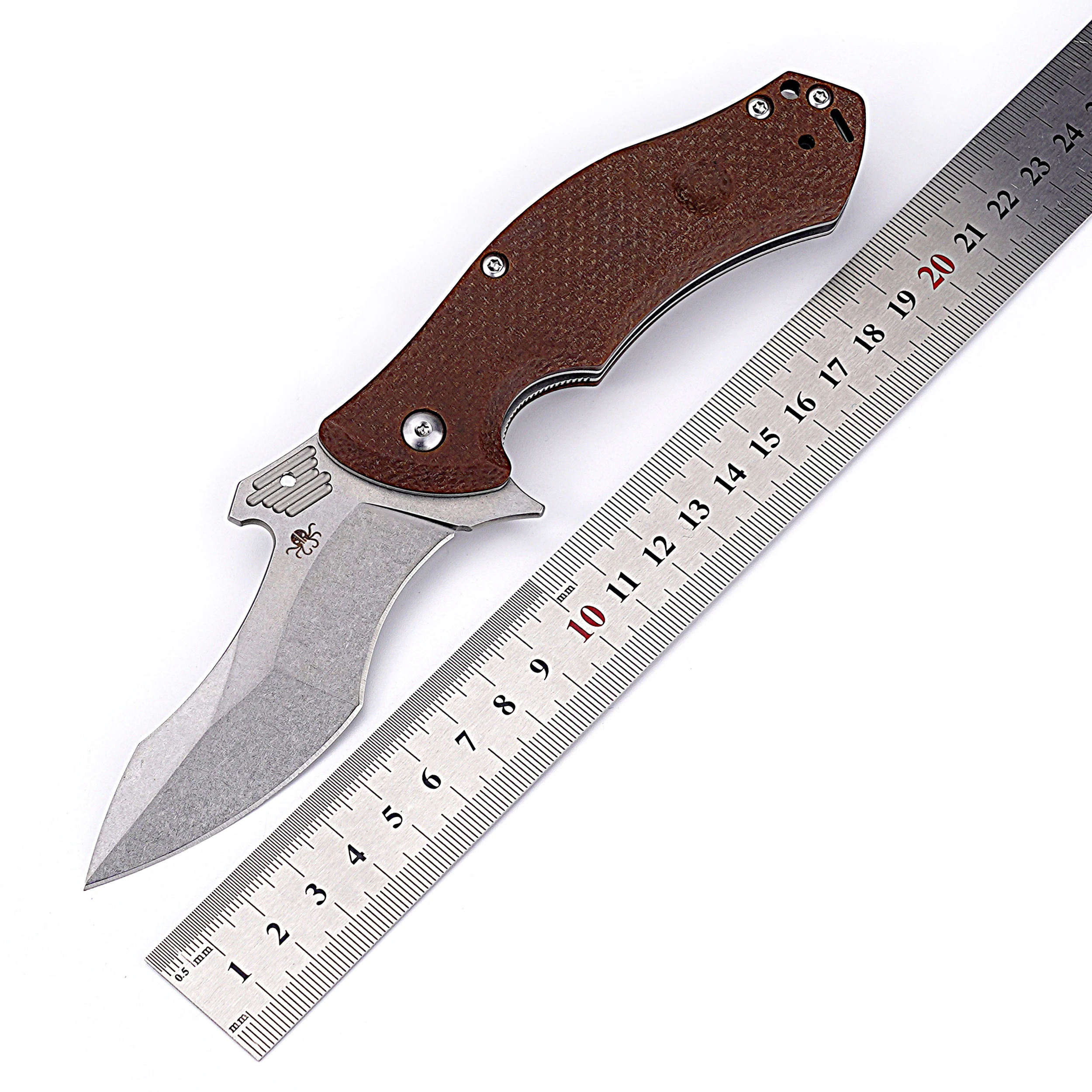 High Quality S35VN Steel Blade EDC Knife Outdoor Tool Folding Pocket Knife with Brown Linen Micarta Handle