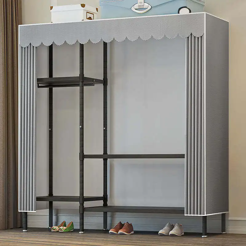 Wholesales Cheap Metal Fabric Wardrobe Sliding Door Non Woven Clothes Wardrobe 4 Layers Partition Storage Wardrobe