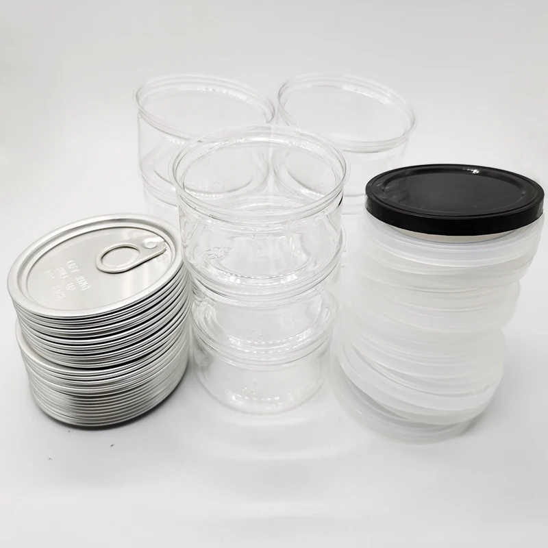 
100 ML Clear Bottle Black Lids Press Can 3.5g Aluminum Plastic Tin Cans With Lids 