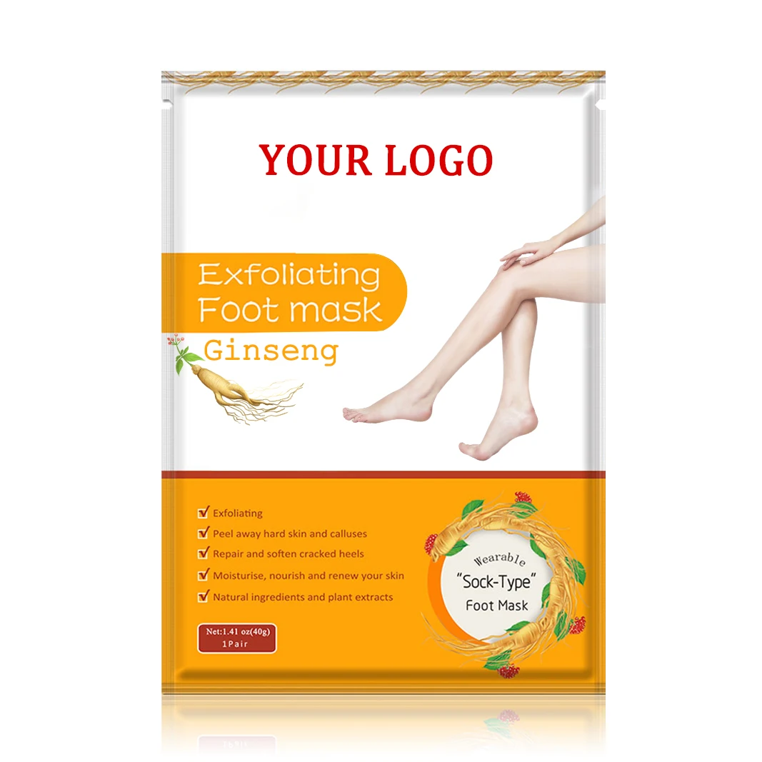 OEM Wholesale Top Feet Treatments Natural Vegan Ginseng Exfoliating Peeling Foot Care Mask