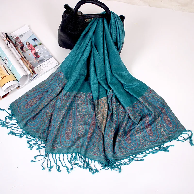 Custom Logo 200*70cm Winter Scarves Shawls Pashmina Polyester Cashmere Scarf With Tassel Wholesale