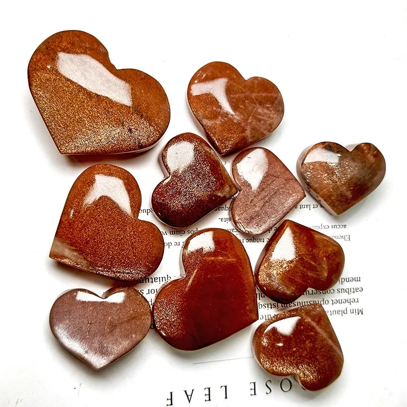 Wholesale natural crystals crafts golden sunstone palm stone mixed heart for decoration