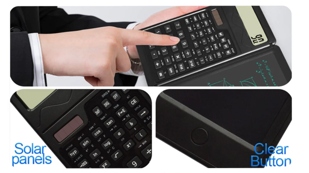 10 Digit Solar Battery Dual Power Multifunction Customizable Logo Calculator with Handwriting Board