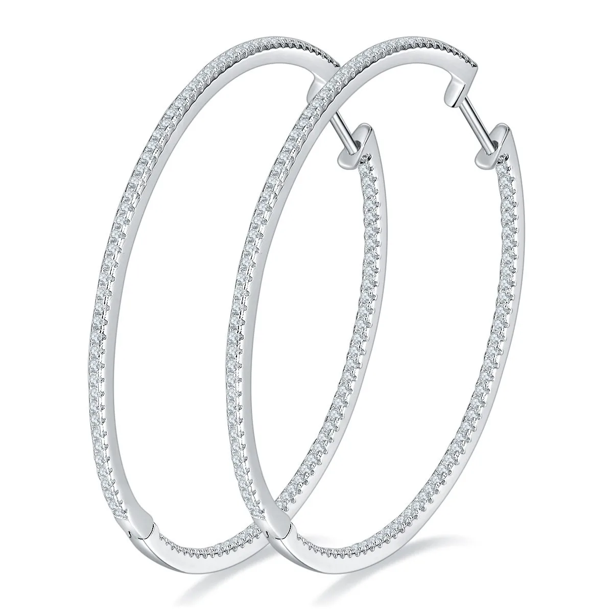 Custom 2024 Women Minimalism Large Huggie Hoop Earrings Fine Jewelry 925 Sterling Silver 50mm Fulled Diamond Moissanite Earrings