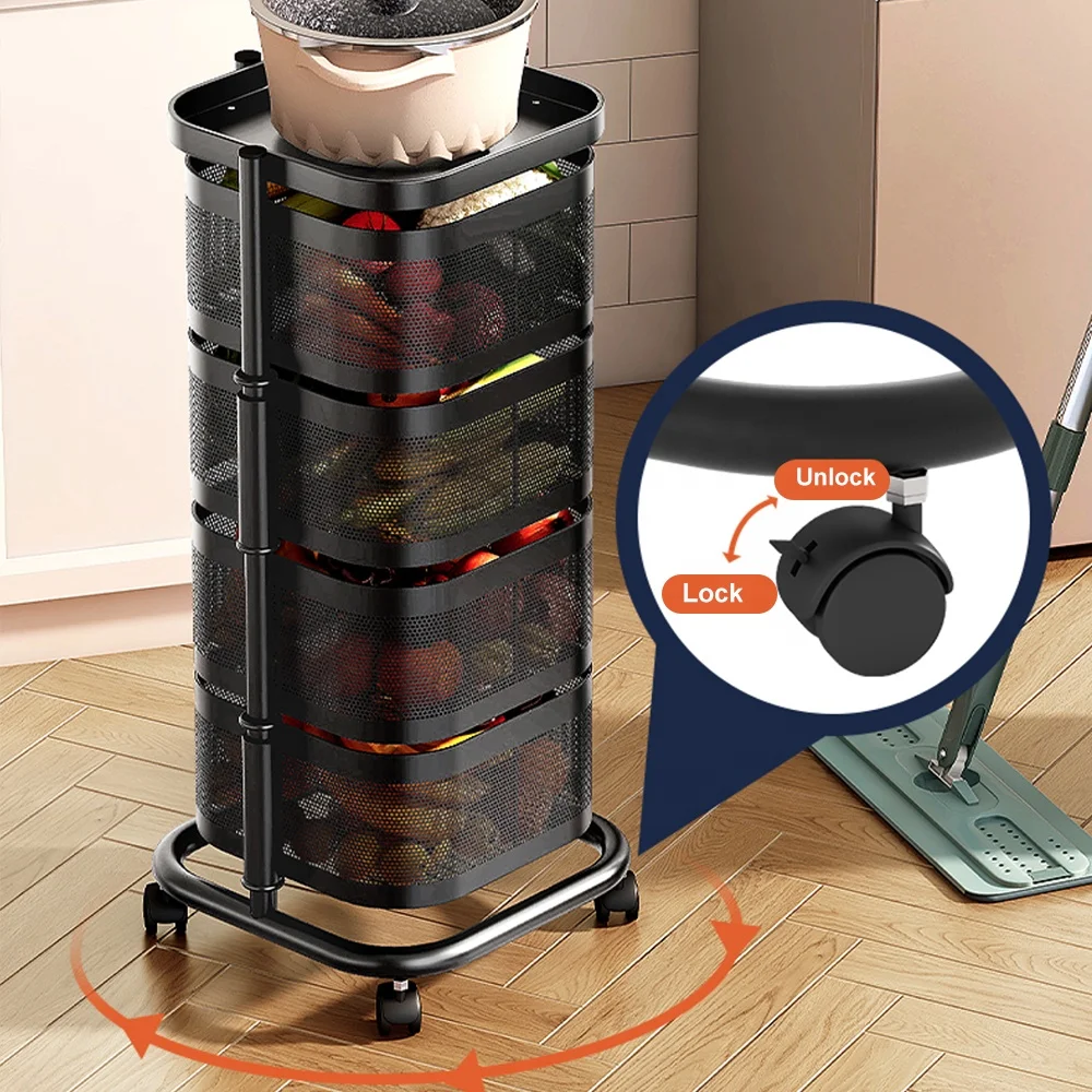 Kitchen storage rotatable shelf 3/4/5 layers vegetable or fruit storage rack