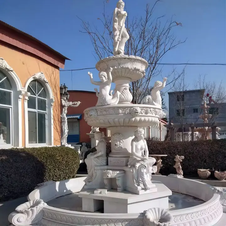 New design customize garden solid whitemarble water fountain outdoor