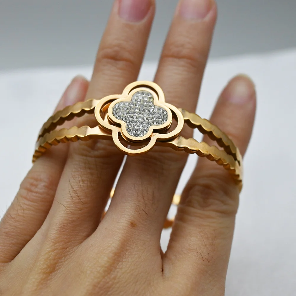 Korea Jewelry rose gold bangles latest designs clover leaf bracelet bangles jewelry for women