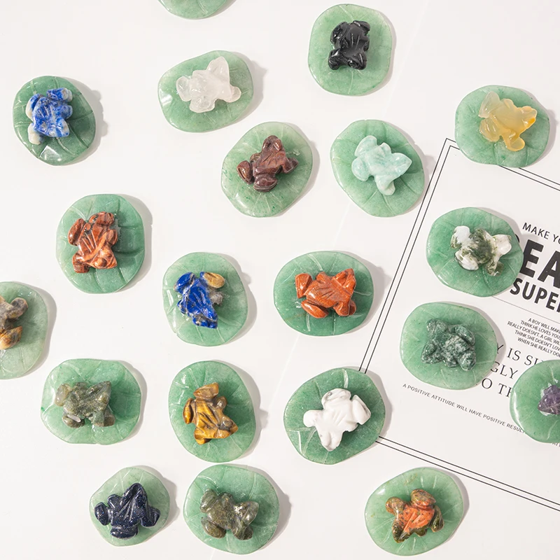 Wholesale natural gemstone carvings mixed stones carving crystal frog with lotus