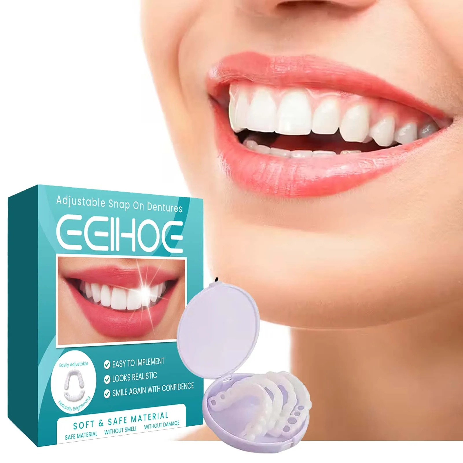 Eelhoe Teeth Veneers Whitening Dentures Braces Temporary False Teeth Cover Comfortable Fit Denture Veneers Kit