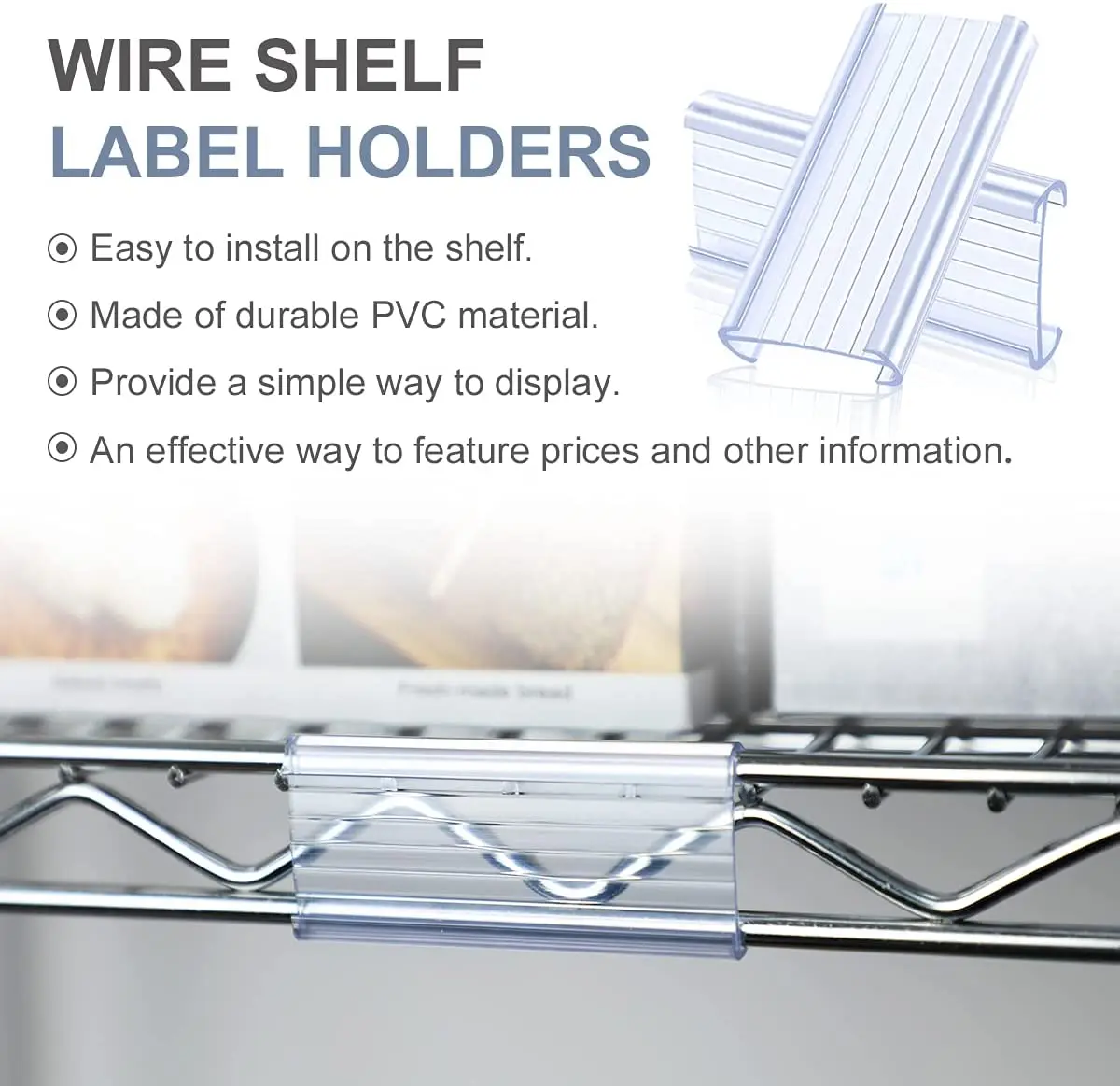 Wire Shelf Label Holders Plastic Wire Rack Label Holder Compatible with Metro 1-1/4in Shelves