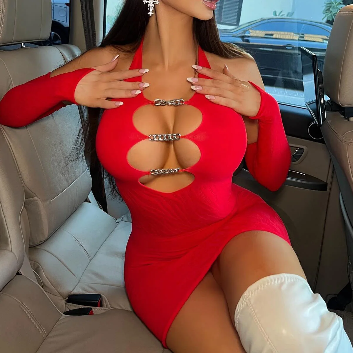 H3683 Hot Sexy Lingerie Jumpsuit Leopard Print Breast-Exposed Halter Neck Metal Hip-Covering Skirt Pajama Set