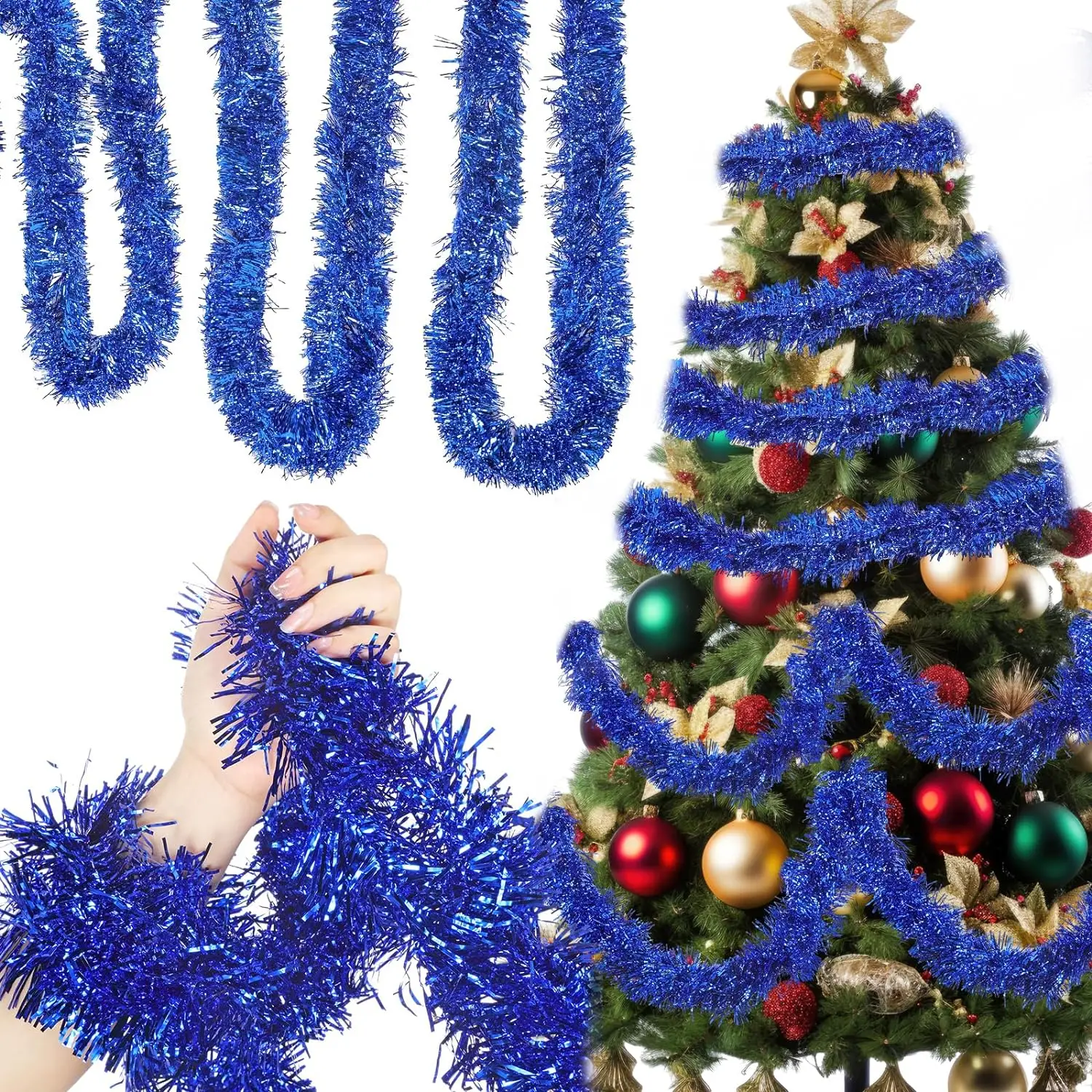 Cheap 6cm PET PVC Indoor Hanging Tinsel Garland for Festival & Wedding Decoration DIY Christmas Tree Decorations