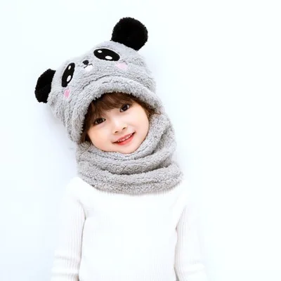 Winter Children Hat Plus Fleece Kids Caps Cartoon Hat for Girls Boys Scarf Thicken Cap Newborn Photography Baby Stuff
