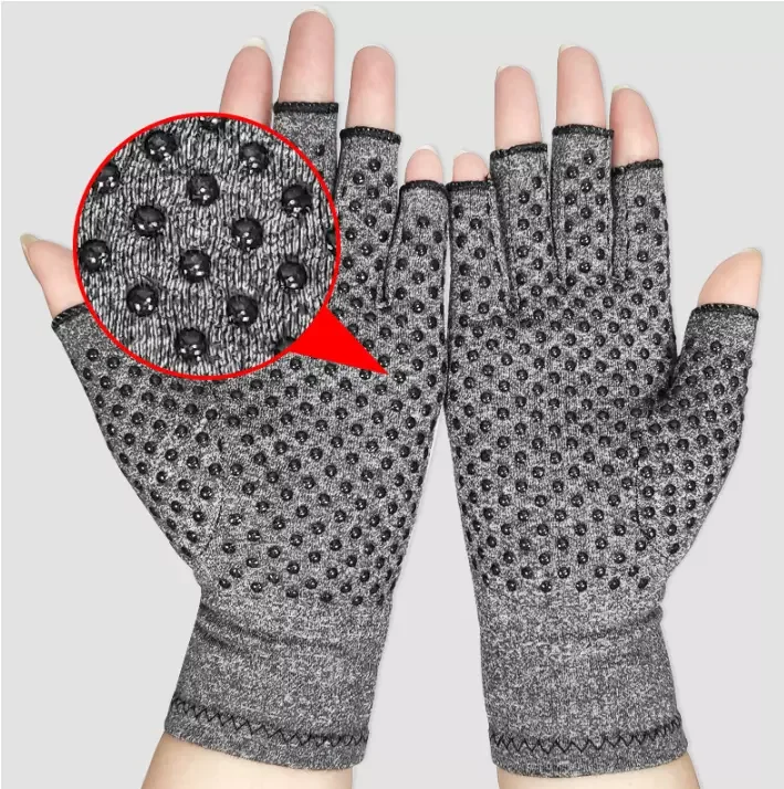 Factory Wholesale Gray Half Finger Breathable & Moisture Wicking Copper Compression Arthritis Gloves