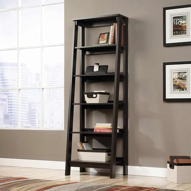 Living Room Furniture Modern Low Price Wood High Vertical 5 Tier Ladder Standing Display Bookshelf Bookcases