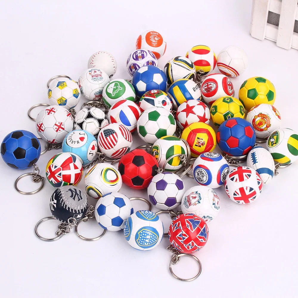 wholesale 3d custom logo plastic club football keychain; 32 European flag football keyrings