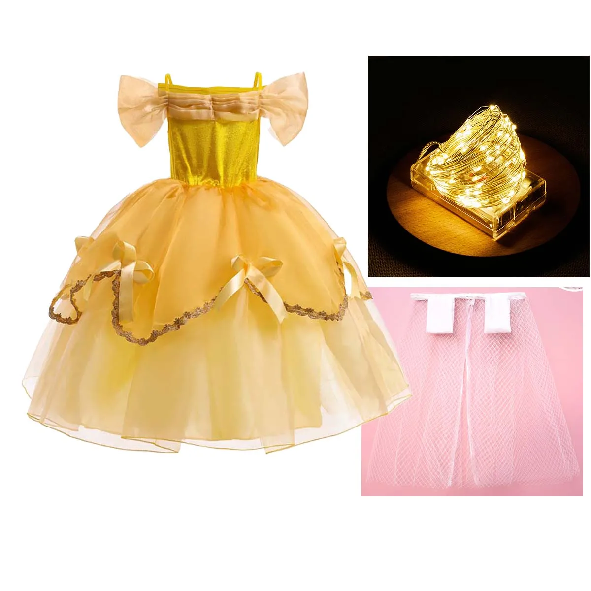 Halloween Cosplay Princess Baby Girl Party Yellow Light Up Fairy Dresses Princess costume DISP-007
