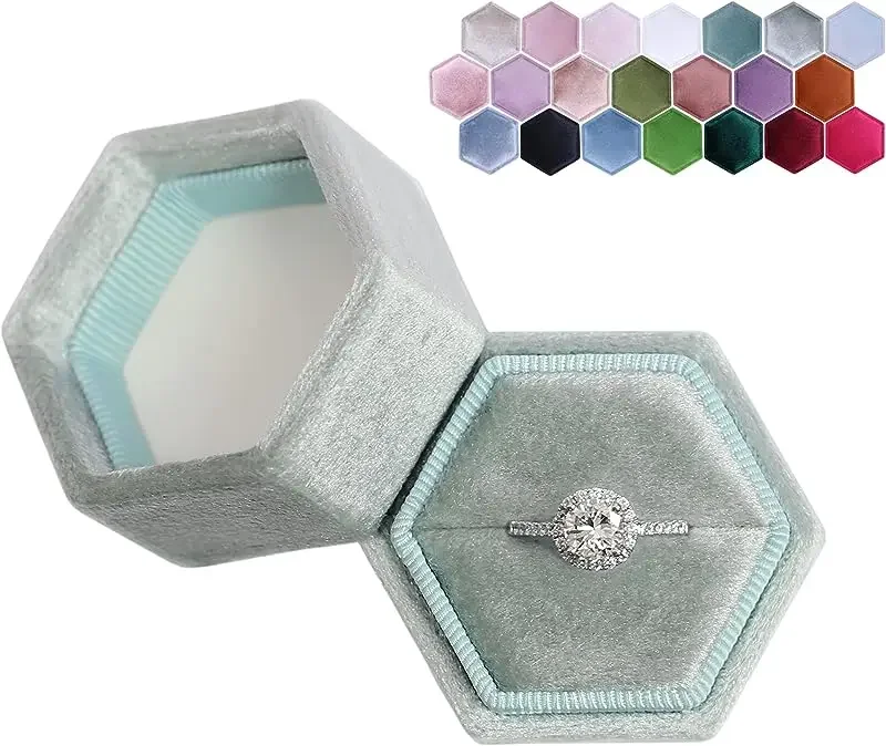 Wedding Ring Box For Engagement Double Ring Hexagon Jewelry Box Packaging Velvet Jewelry Ring Box