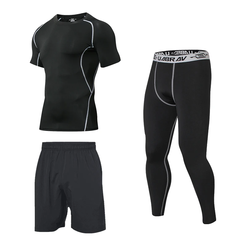 High quality suits 3pcs short sleeves fitness clothes polyester slim fit sports sweatsuit men jogging custom tracksuits for men