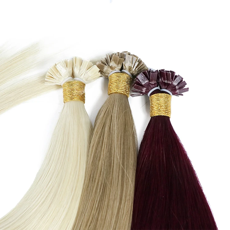 Raw k-tip hair extensions Russian keratin super double drawn cuticle aligned light color flat tips k tips hair extension vendor