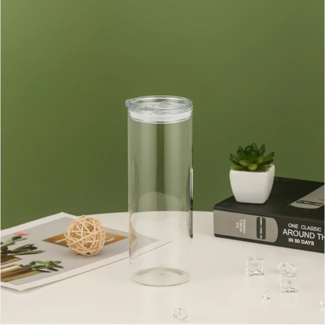 China manufacturer factory price glass coffee cup with straw glass cup with bamboo lid