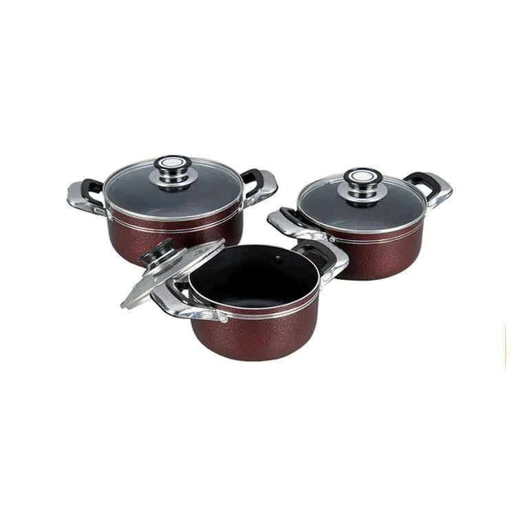 6pcs Non Stick Aluminum Cookware Set with Glass Lid
