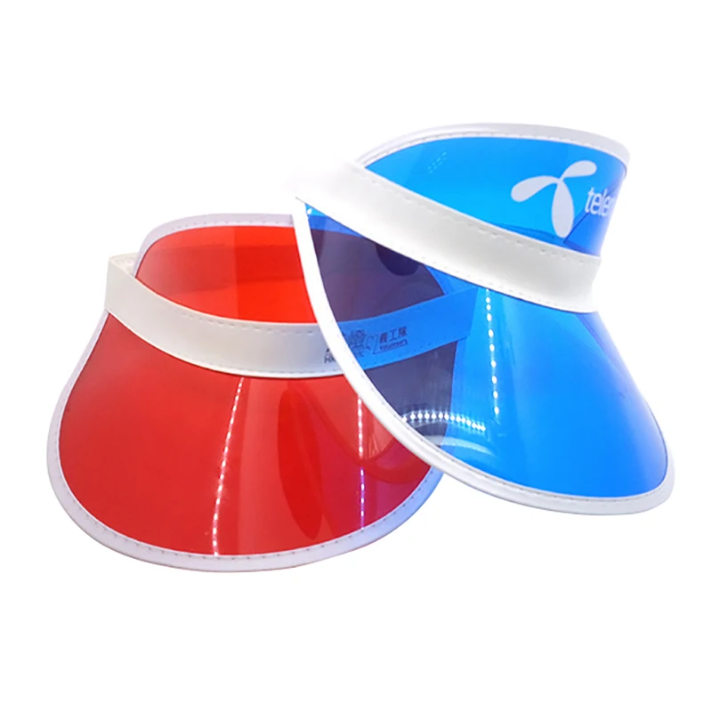 Stock UV Protection Plastic PVC Visor Cap Beach Airtop Sun visor Hat Promotion Advertising Tuorist Team Cap Custom Logo